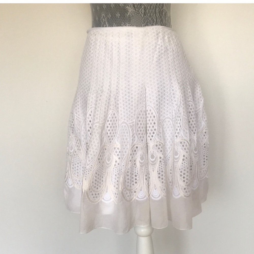 Elie Tahari White Eyelet A-Line Skirt
